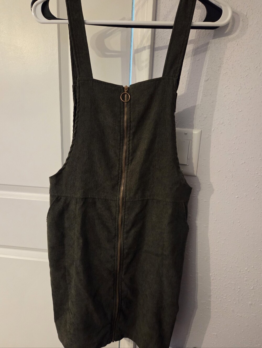 Olive Green Zip-Front Overall Dress
